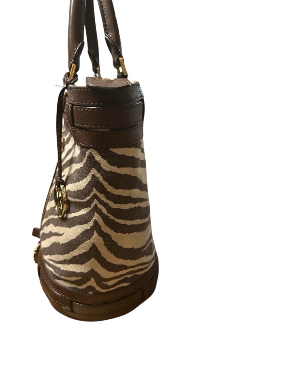 Michael Kors Kingsbury Zebra Striped Canvas Bucket Tote Bag - Picture 7 of 8
